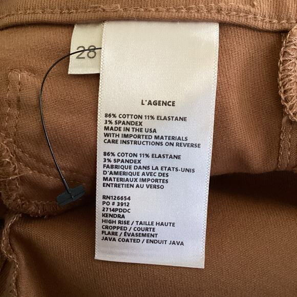 L’Agence Kendra High Rise Cropped Flare Jean Java Coated Cognac Brown 28 - Picture 10 of 11